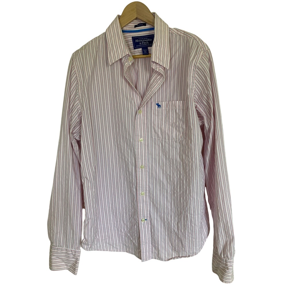 Abercrombie & Fitch Mens XXL Muscle Fit Pink Blue Striped Cotton Button Down